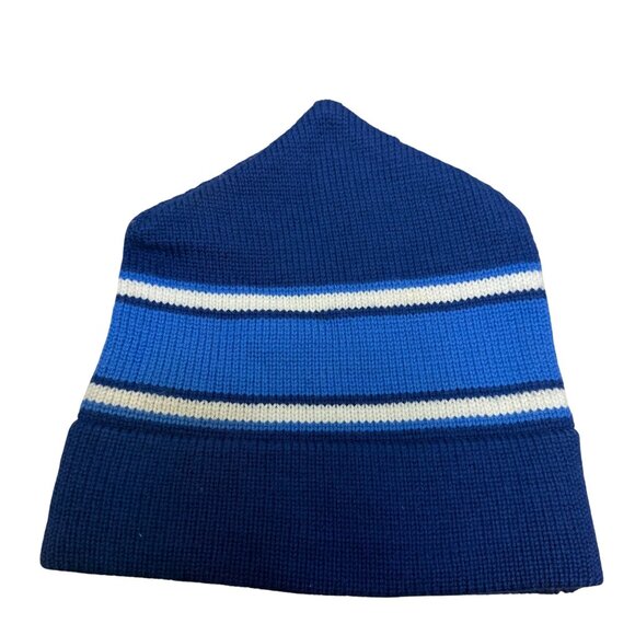Bar-W Originals Mens Navy & Blue Stripe Wool Beanie Hat One Size Vermont - Picture 1 of 4
